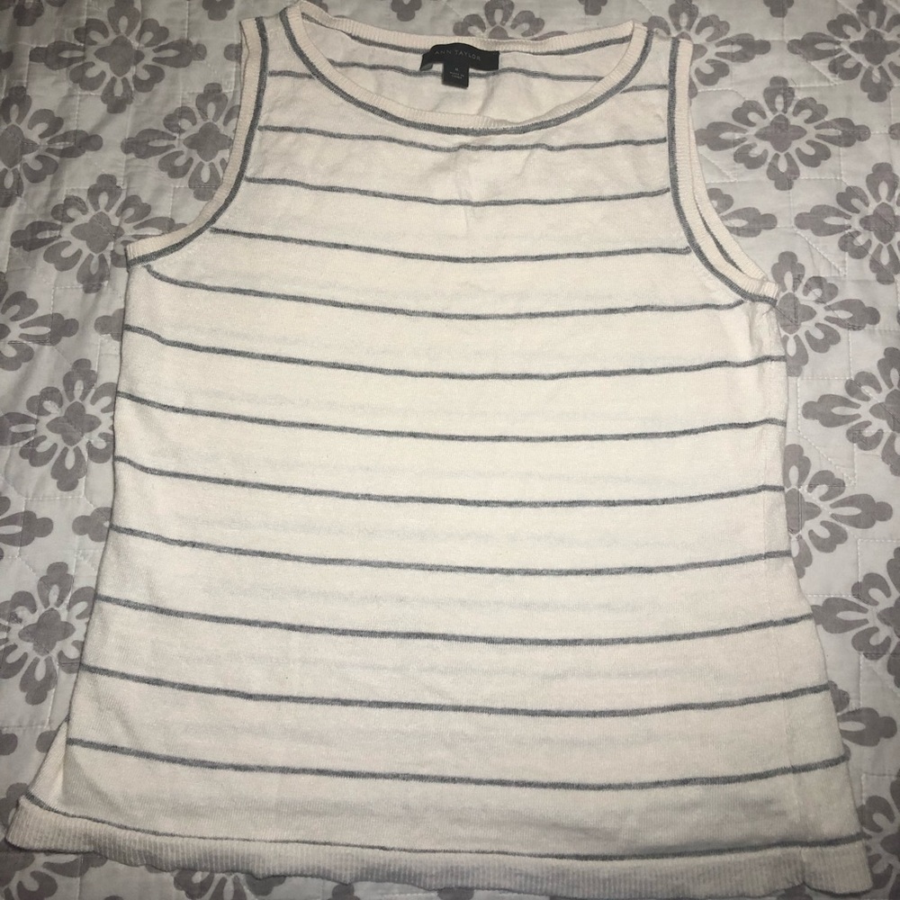 Ann Taylor cream and grey striped medium top